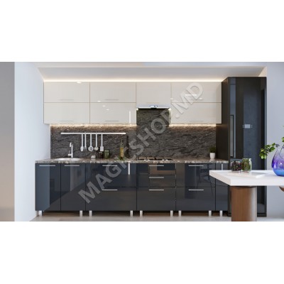 Bucătărie modulară „Quadro” 3.0m cu fațadă MDF (High Gloss)